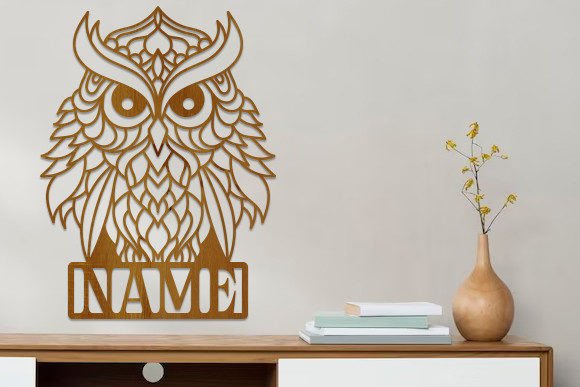 Download Owl Laser Cutting Wooden Name Sign Svg - Wooden name Collection