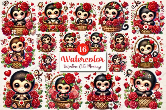 Download Watercolor Valentine Cute Monkeys PNG - Cute monkeys Collection