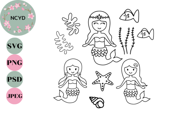 Download Coloring Outline Mermaid SVG - Mermaid svg Collection