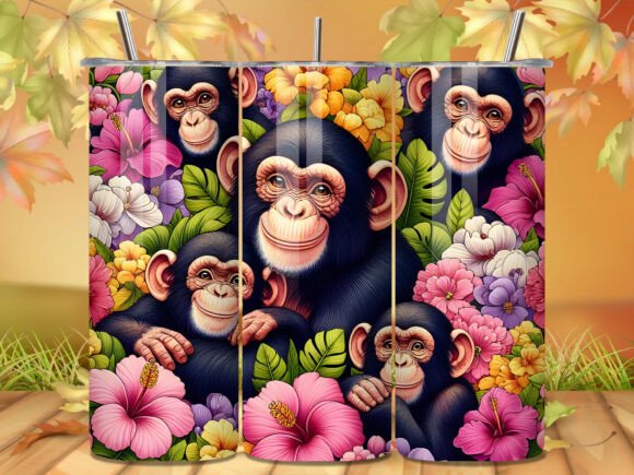 Download Floral Cute Monkeys Jungle Tumbler Wrap - Cute monkeys Collection