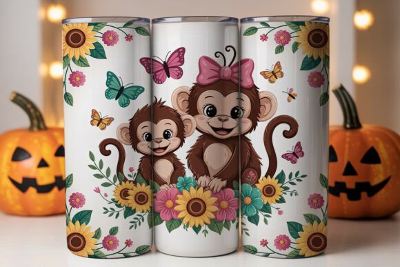 Download Cute Monkeys Sunflower 20oz Tumbler Wrap - Cute monkeys Collection